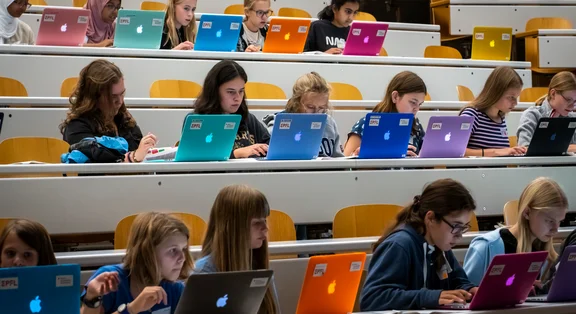  Bunte MacBooks in einem Universitätskurs