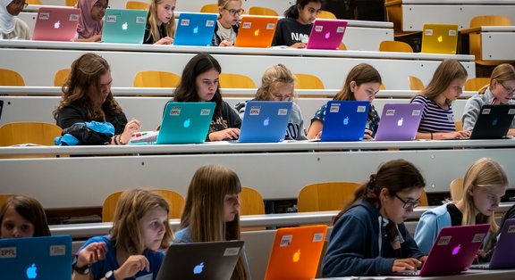  Bunte MacBooks in einem Universitätskurs