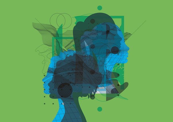 Abstrakte Silhouetten auf grünem Hintergrund
