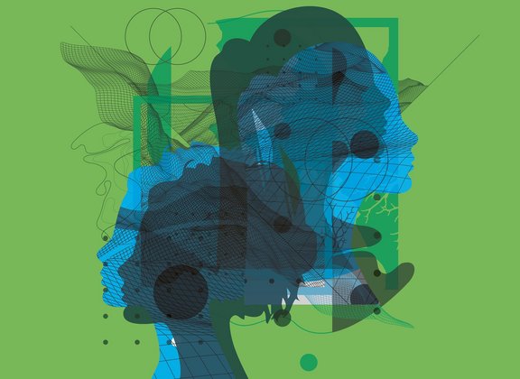 Abstrakte Silhouetten von Frauen auf grünem Hintergrund