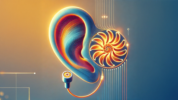 Abstraktes Ohr mit leuchtenden Linien und Spirale