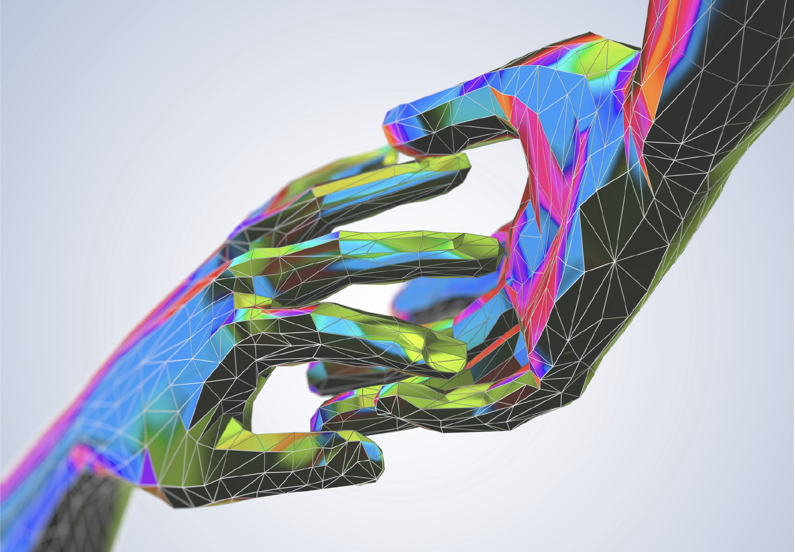 Bunte polygonale Hände im digitalen Stil